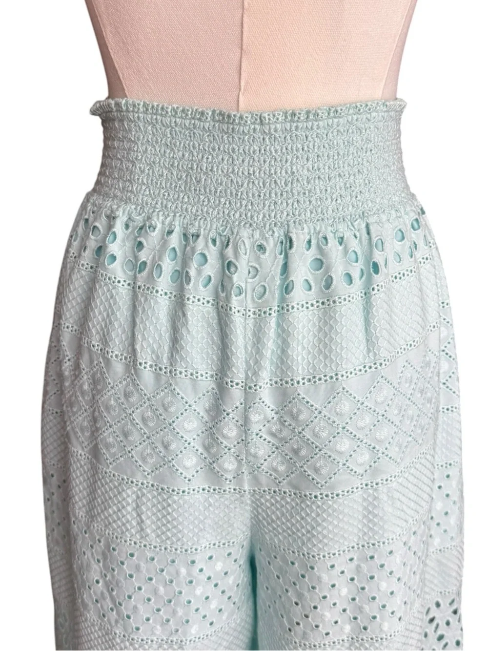 Alice + Olivia Russell High Waisted Eyelet Pant in Powder Blue Small